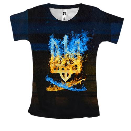Женская 3D футболка Огненный герб (2)