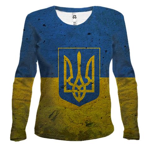 Женский 3D лонгслив с флагом и гербом Украины