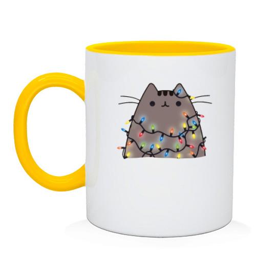Чашка з Пушин котом в гірляндах