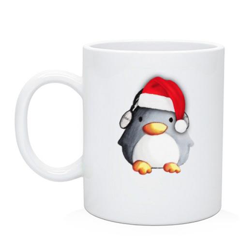 Чашка з пінгвіном в новорічній шапочці