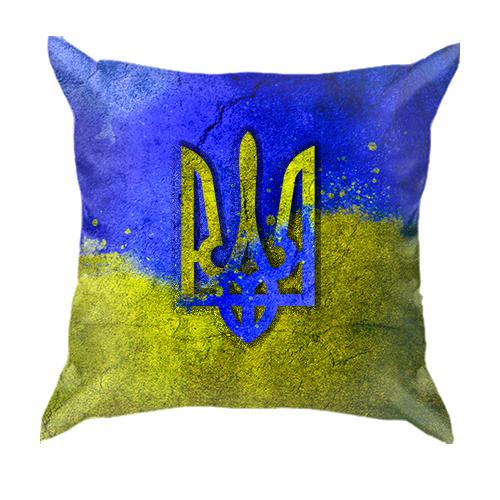 3D подушка з гербом України на тлі стіни