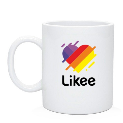 Чашка із логотипом Likee у вигляді різнокольорового серця з бризками фарби