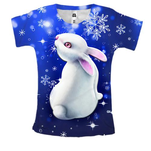 Женская 3D футболка Кролик в снежинках
