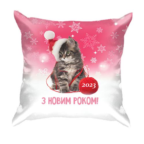 3D подушка с Новогодним котенком 2023