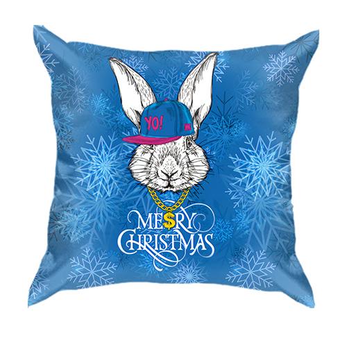 3D подушка Кролик у кепці Merry Christmas