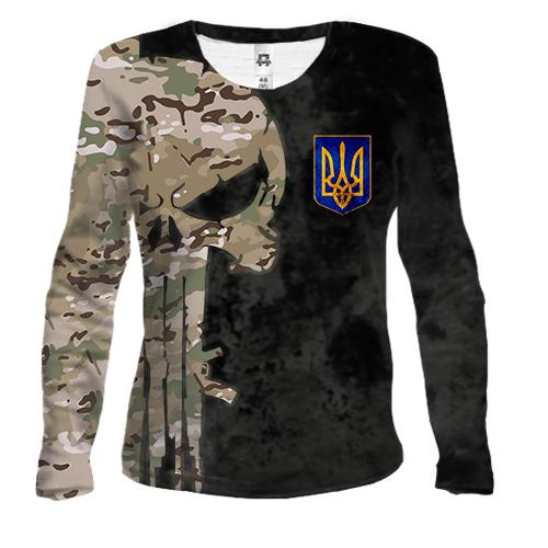 Женский 3D лонгслив Punisher skull multicam