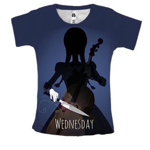 Женская 3D футболка Wednesday играет на виолончели