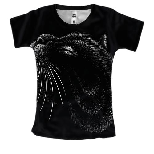 Женская 3D футболка с контурным умиляющимся котом