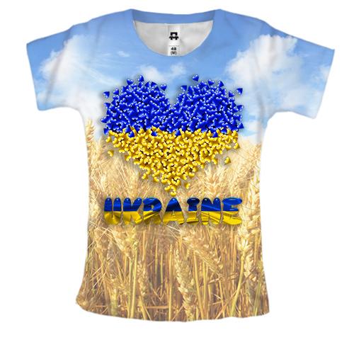 Женская 3D футболка Love Ukraine (пшеничное поле)