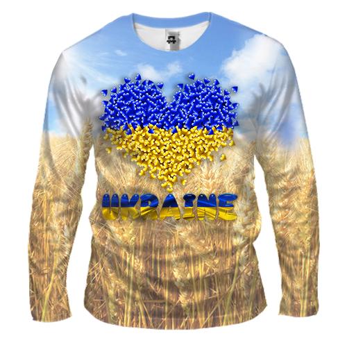 Чоловічий 3D лонгслів Love Ukraine (пшеничне поле)