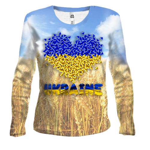 Жіночий 3D лонгслів Love Ukraine (пшеничне поле)