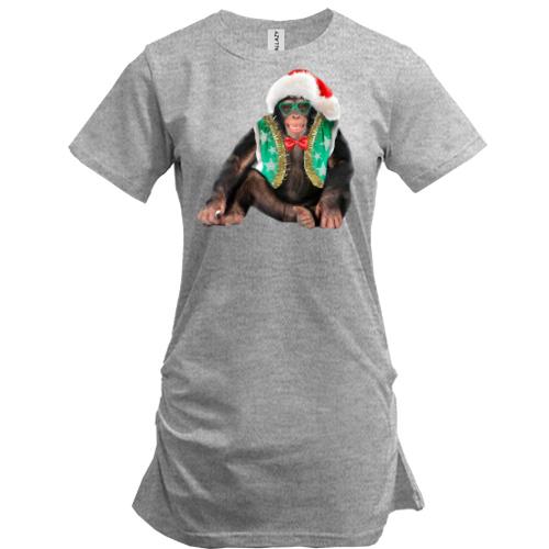 Подовжена футболка з новорічною мавпою
