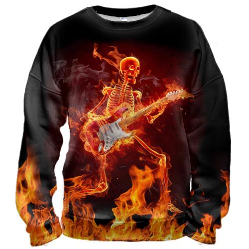 3D свитшот Огненный скелет с гитарой