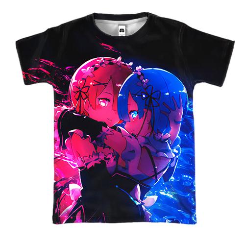 3D футболка Рем і Рам - Життя з нуля (Re:Zero)