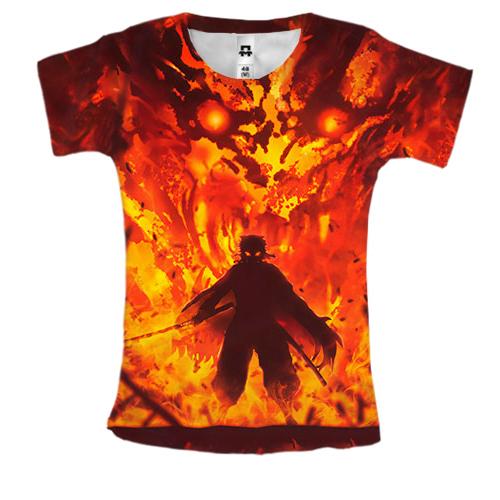 Жіноча 3D футболка Ренгоку Кеджуро в полум'ї - Клинок, що розсікає демонів