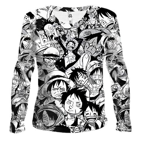 Жіночий 3D лонгслів Monkey D Luffy - One Piece, manga-pattern