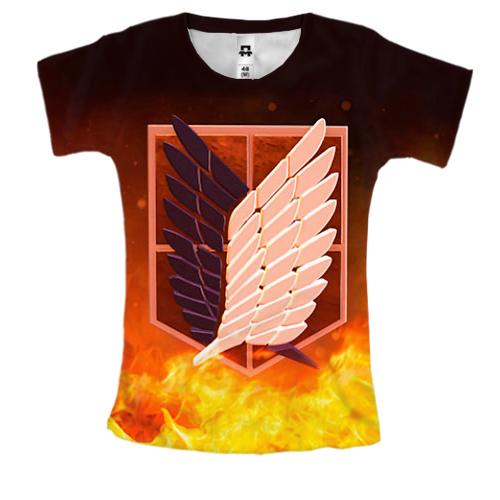Женская 3D футболка Герб отряда разведки в огне - Атака титанов