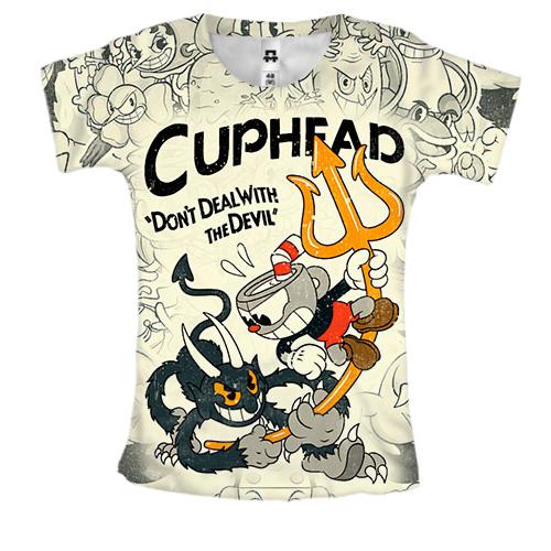 Женская 3D футболка Cuphead and Devil