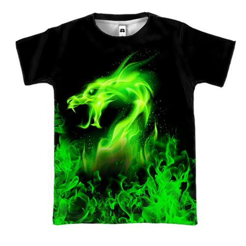 3D футболка Зеленый огненный дракон