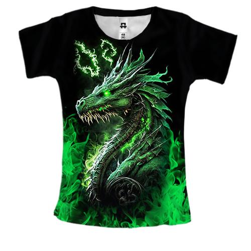 Жіноча 3D футболка Зелений вогняний дракон (2)