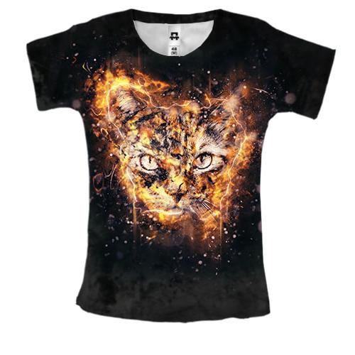 Женская 3D футболка с огненным тигренком
