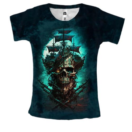 Женская 3D футболка пиратский корабль АРТ