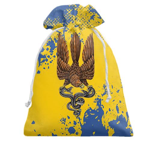 Подарунковий мішечок із соколом-гербом України (жовто-синя)