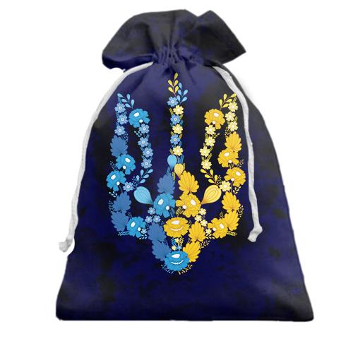 Подарочный мешочек с гербом Украины из желто-голубых цветов
