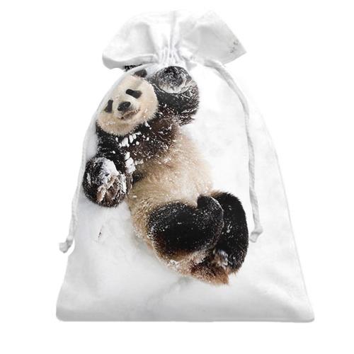 Подарочный мешочек с пандой в снегу