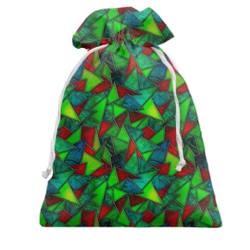 Подарочный мешочек с треугольным зеленым витражом