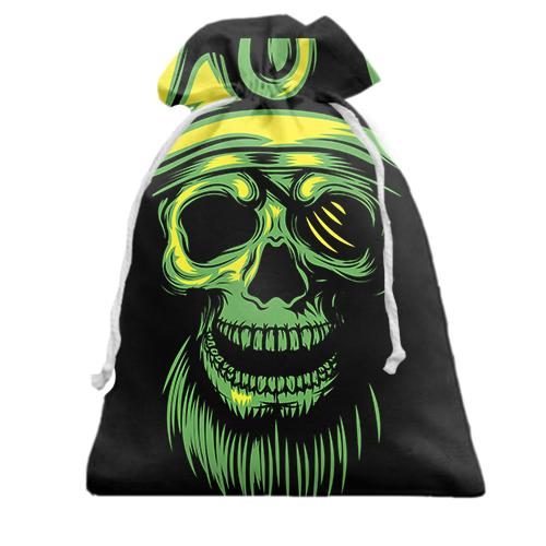 Подарочный мешочек с зеленым черепом пиратом