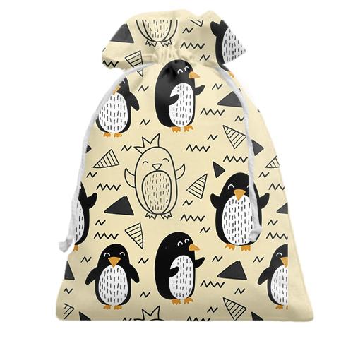 Подарочный мешочек с прикольными пингвинами