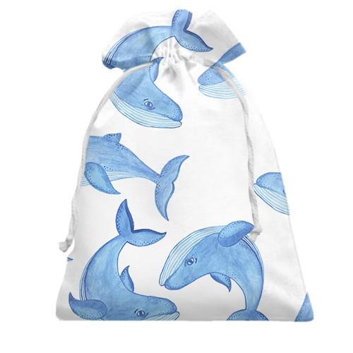Подарочный мешочек с синими китами