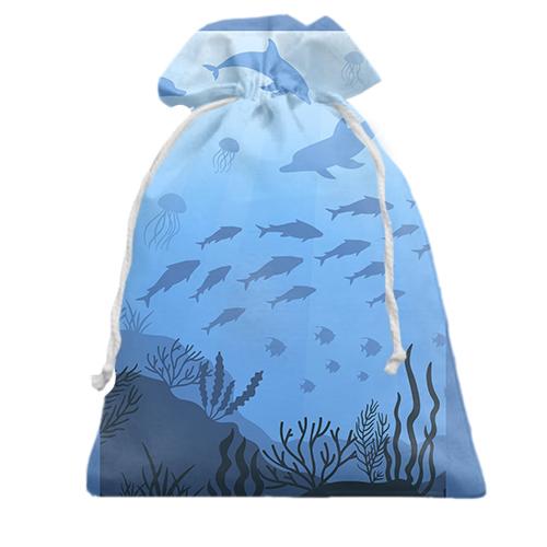 Подарочный мешочек с дельфинами под водой
