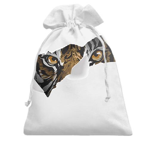 Подарочный мешочек с выглядывающим тигром