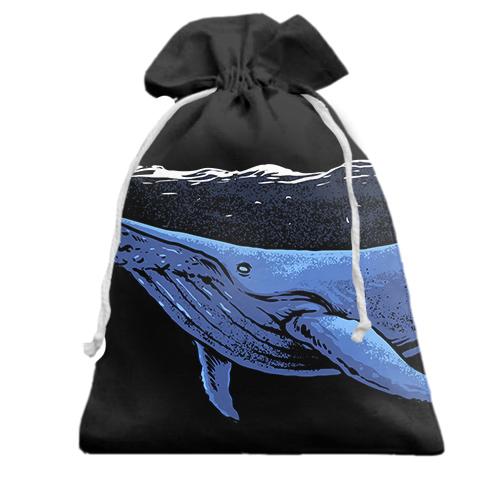 Подарочный мешочек с синим китом ночью