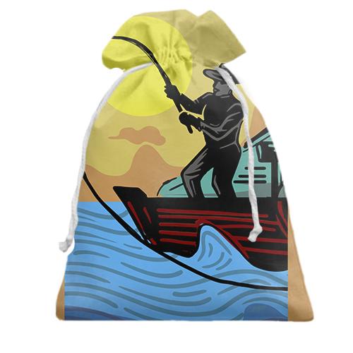 Подарочный мешочек с иллюстрацией рыбака