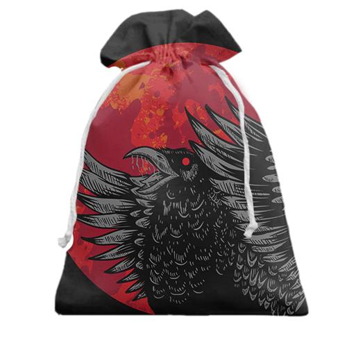 Подарочный мешочек с черным вороном в красном кругу