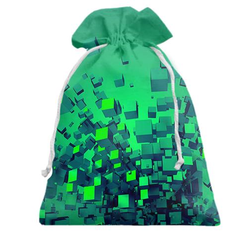 Подарунковий мішечок Зелена абстракція з кубиків