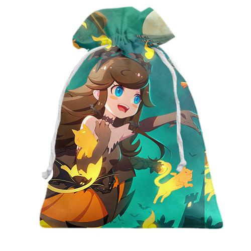 Подарочный мешочек Anime girl and halloween cat