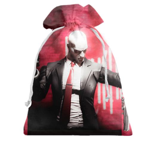 Подарочный мешочек Man with pistol on red background