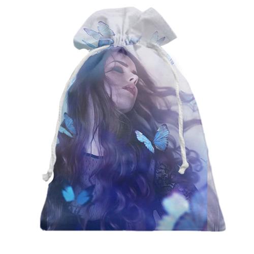 Подарочный мешочек Девушка с голубыми бабочками