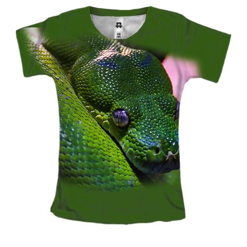 Жіноча 3D футболка із зеленою змією рептилією