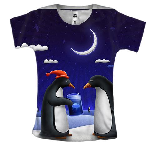 Жіноча 3D футболка з пінгвінами