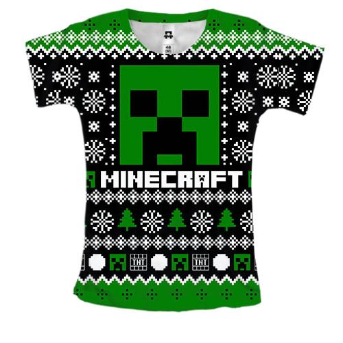 Женская 3D футболка Новогодний паттерн - Minecraft