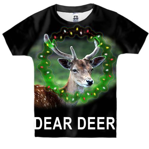 Детская 3D футболка с новогодним оленем 