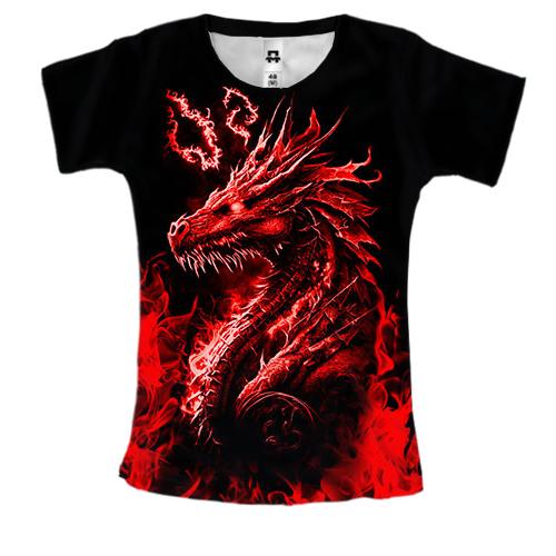 Женская 3D футболка Красный огненный дракон (2)