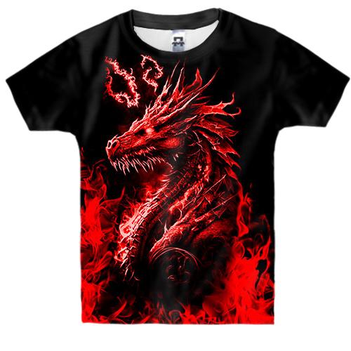 Дитяча 3D футболка Червоний вогняний дракон (2)