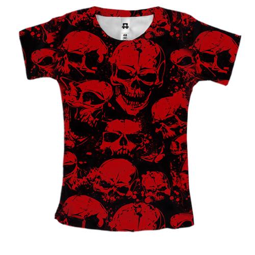 Жіноча 3D футболка з червоно-чорними черепами