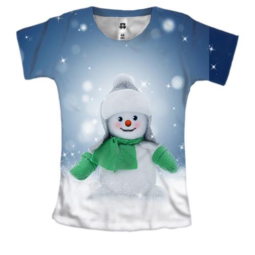 Женская 3D футболка со снеговиком в шарфе